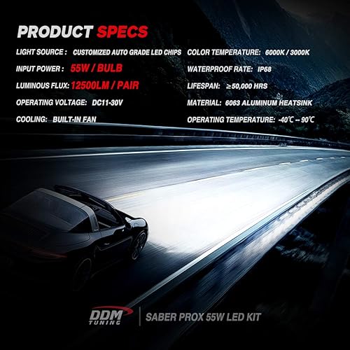 Miniatura 3 de DDM Tuning Saber 55W ProX LED, 12500LM, 6000K, par, (H7)