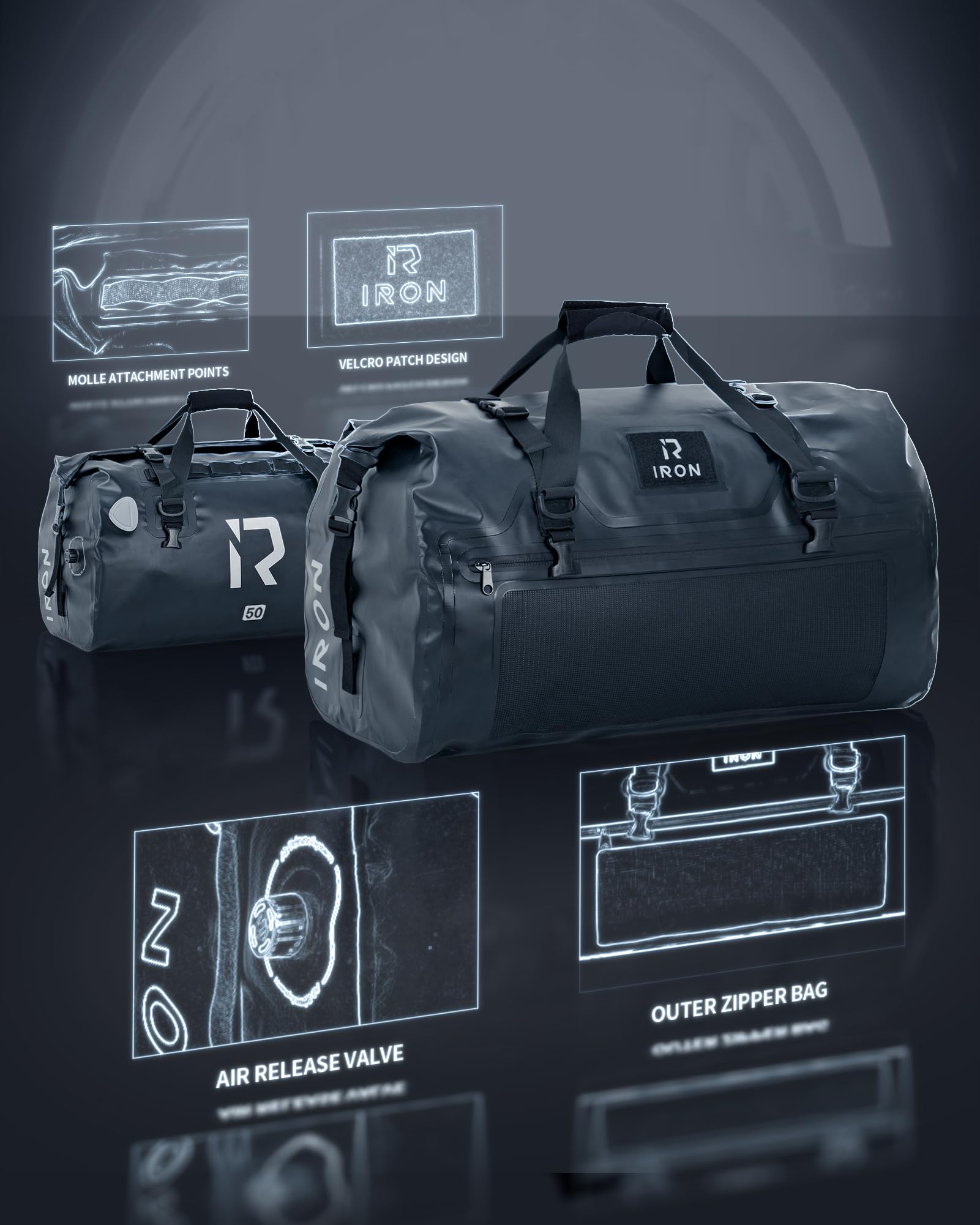 IRON JIA'S Motorradtasche Gepäckrolle wasserdichte Hecktasche Satteltasche Reisetasche 50L Schwarz