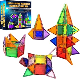 Magnetische Kachel-Bausteine Spielzeug – STEM Pädagogische Magnetblöcke für Kinder, Kreatives Vorschul-Lernen Sensorik Montessori Magnetspielzeug für Jungen & Mädchen ab 3 Jahren – 37 Stück