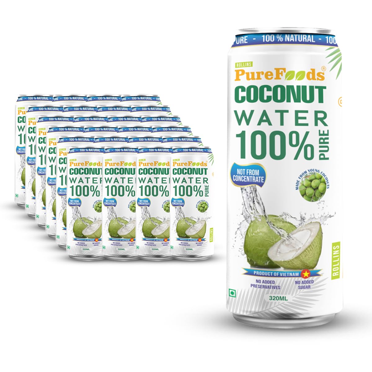 ROLLINS PureFoods Vietnamese Tender Coconut Water, 100% Pure & Natural | Nariyal Paani For Daily Hydration & Healthy Skin | (Pack Of 24, 320 Ml Each)-image-10