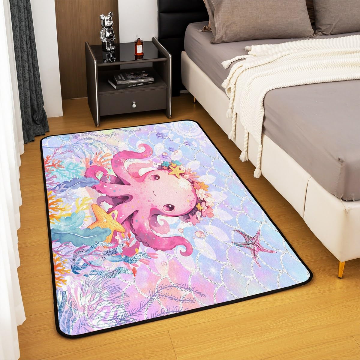 Homemissing Enfants Méduses Tapis Chambre Océan Antidérapant Tapis Exterieur Organismes Marins Le Monde sous Marin Tapis Salon 100x150cm Échelles de sirène Tapis d'extérieur