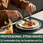 24-Piece Black Silverware Set with Steak Knives, Black Flatware Set for 4, Food-Grade Stainless Steel Tableware Cutlery Set, Mirror Finished Utensil Sets for Home Restaurant