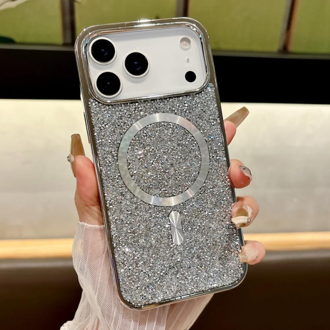 Coque antichoc strass iPhone 16 Plus fermeture magnétique argent - 7