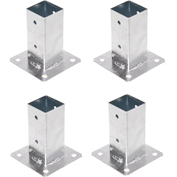 Set of 4 post anchors 60 x 60 mm for screwing on post shoe 6 x 6 post anchor and ground sleeve with dowel plate screw-on sleeve hot-dip galvanised for wooden posts fence pergola