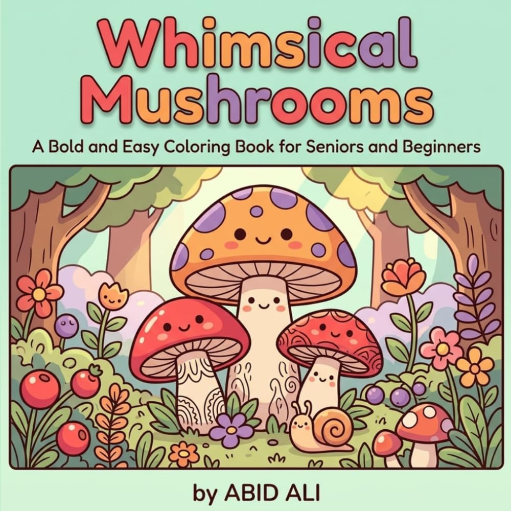 Whimsical Mushrooms: A Bold and Easy Coloring Book for Seniors and Beginners