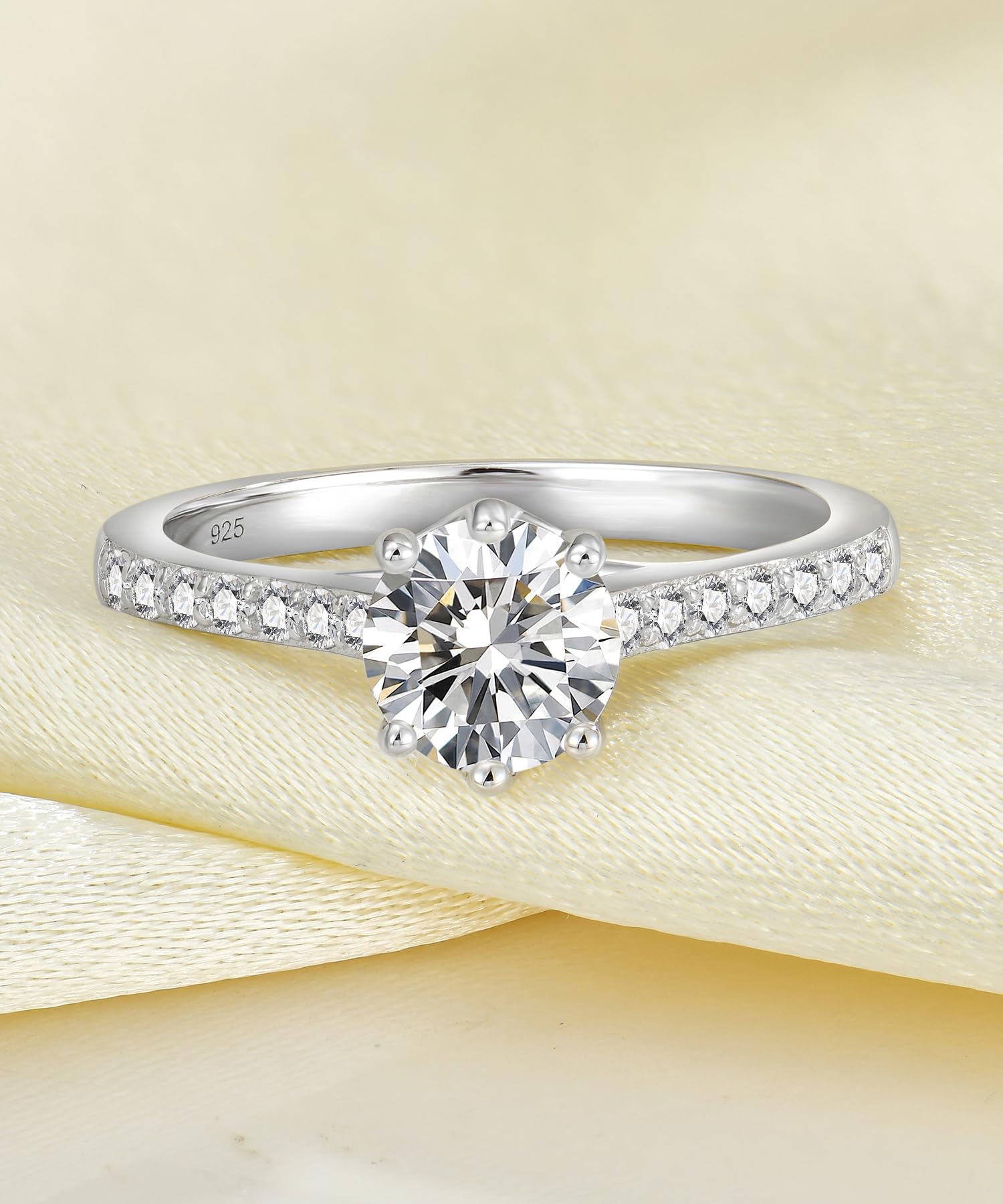 YL Bague de Fiançailles Moissanite 1 Carat Couleur D VVS1 en Argent 925 pour Femme Bague de Promesse de Mariage