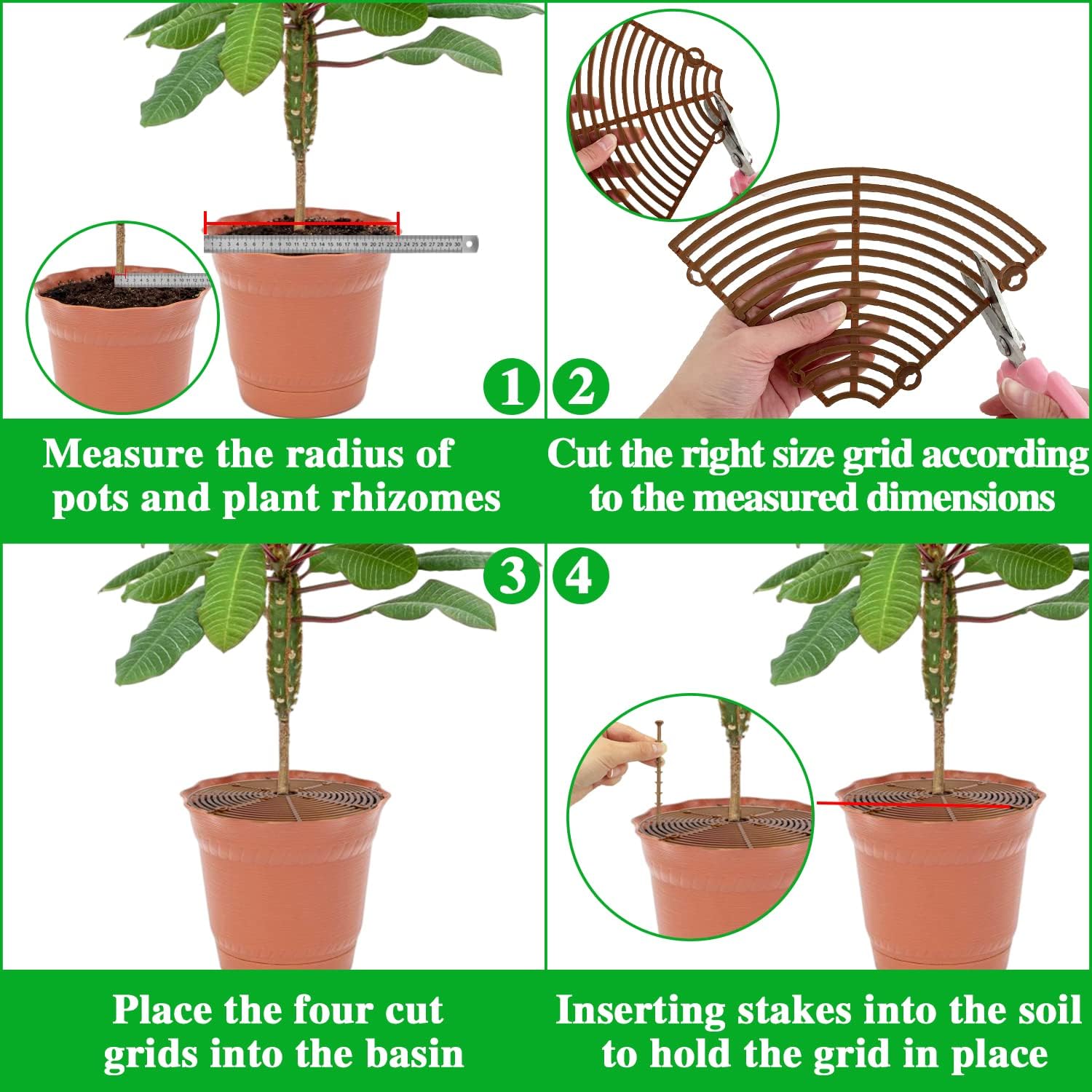 Wuyue Hua 4 Pcs Plant Pot Cover Plant Protector from Animal 30cm/11.8" Plant Pot Grid with Center Cutout Flower Cover Soil Protectors for Plants (Black) - Image 3