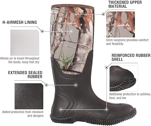 Miniatura 2 de HISEA - Botas de lluvia para hombre impermeables, con aislamiento de goma de neopreno al aire libre, botas de caza para invierno nieve ártica