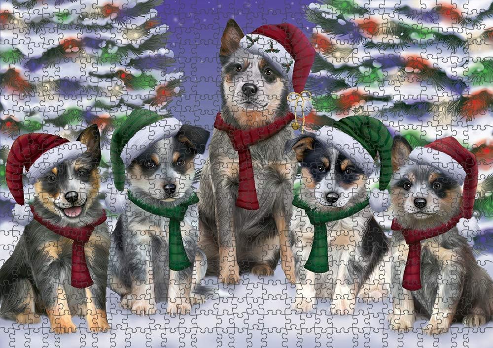 Christmas Family Portrait Blue Heeler Dogs Jigsaw Puzzle for Adults - Animal Printed Interlocking Puzzle Game Artwork - Gift for Dog Lover's - 1000 Pcs 29.5"x19.7"