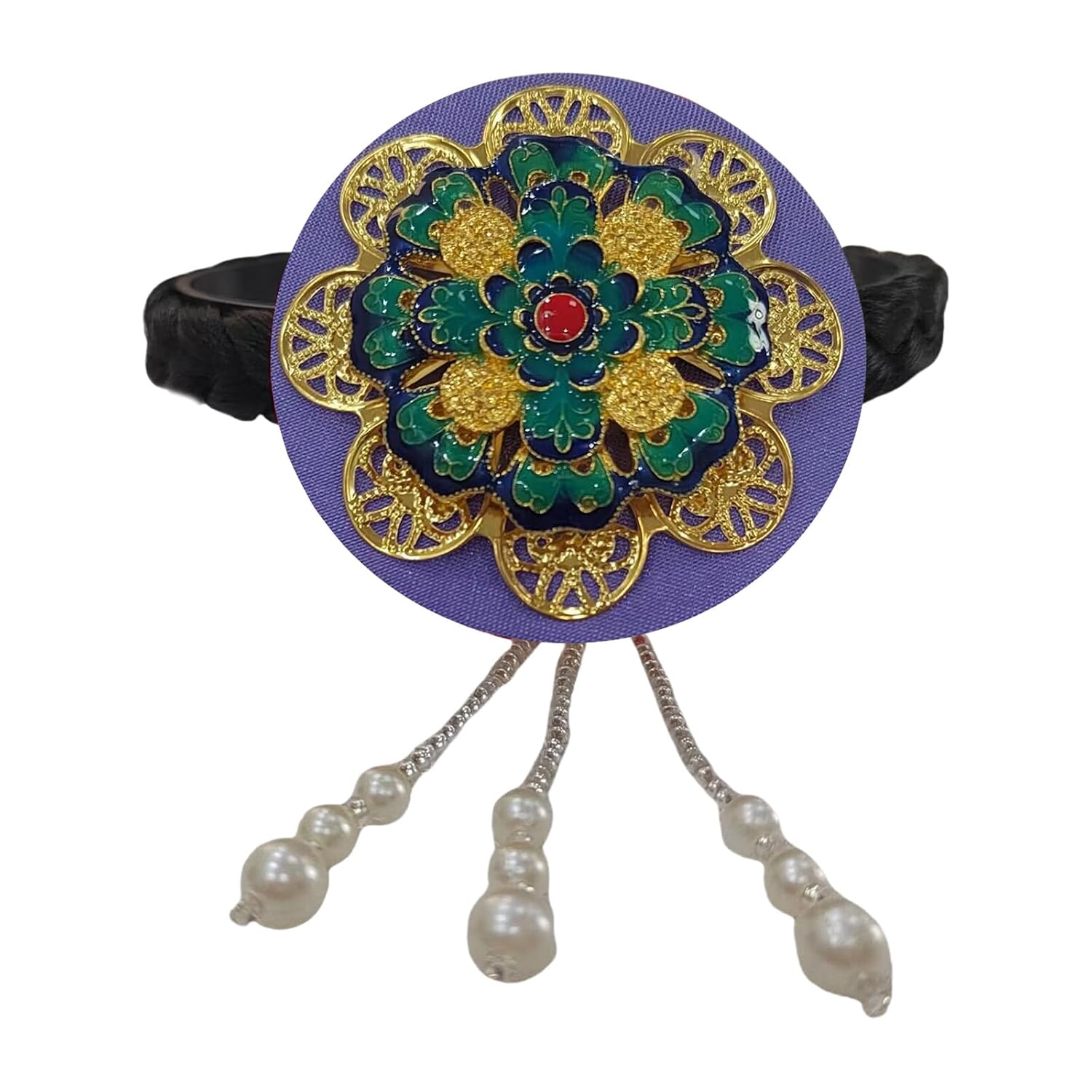 hejhncii Hanbok Hair Hoop with Faux Pearls Traditional Korean Hairpiece Blue Glaze Headwear for Cultural Event and Daily Wear Traditional Costume Accessory
