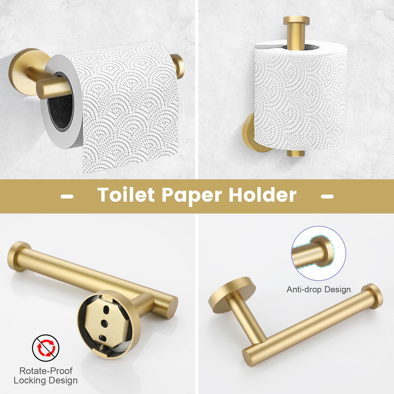 YACVCL Juego de 10 piezas de accesorios de baño dorados, soporte para toallas de baño de 27.5 pulgadas, acero inoxidable SUS304, toallero para montaje en pared, barras de toalla para baño, barra de