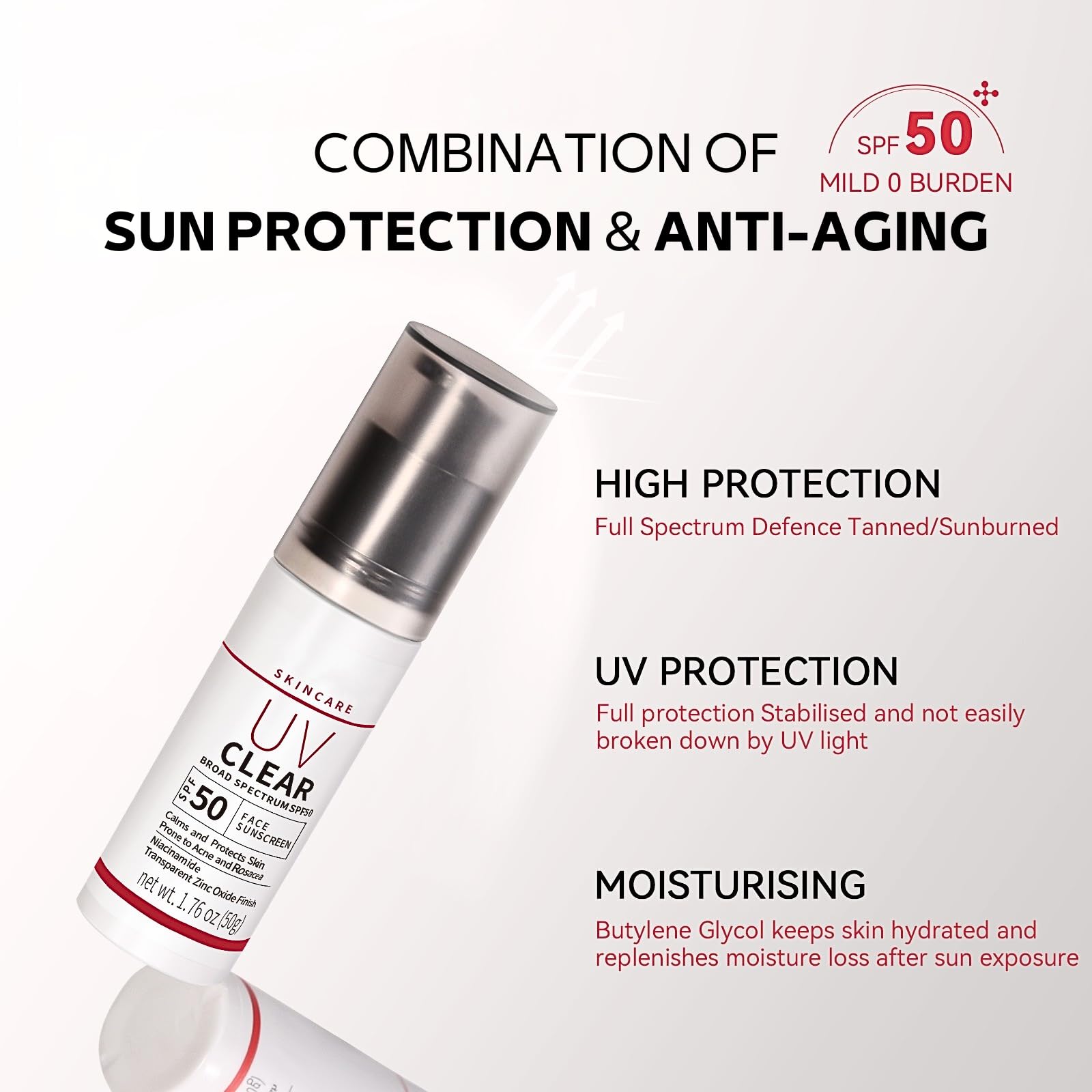 Mineral Sunscreen SPF 50 Face, Zinc Oxide Sunscreen for Acne Prone Skin Sensitive Skin Soothing Sun Cream SPF 50 - Image 2