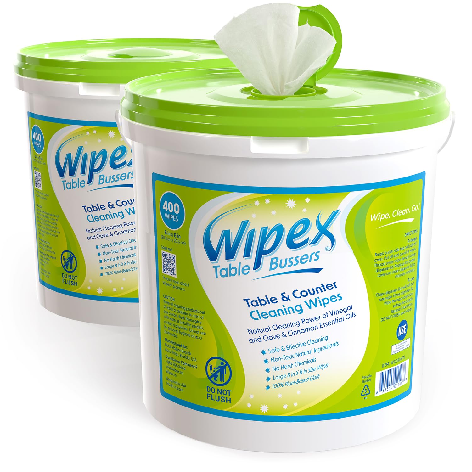 Wipex Table Bussers - Natural Table Counter Turnover Cleaning Wipes With Vinegar Propolis Clove And Cinnamon Oil 400