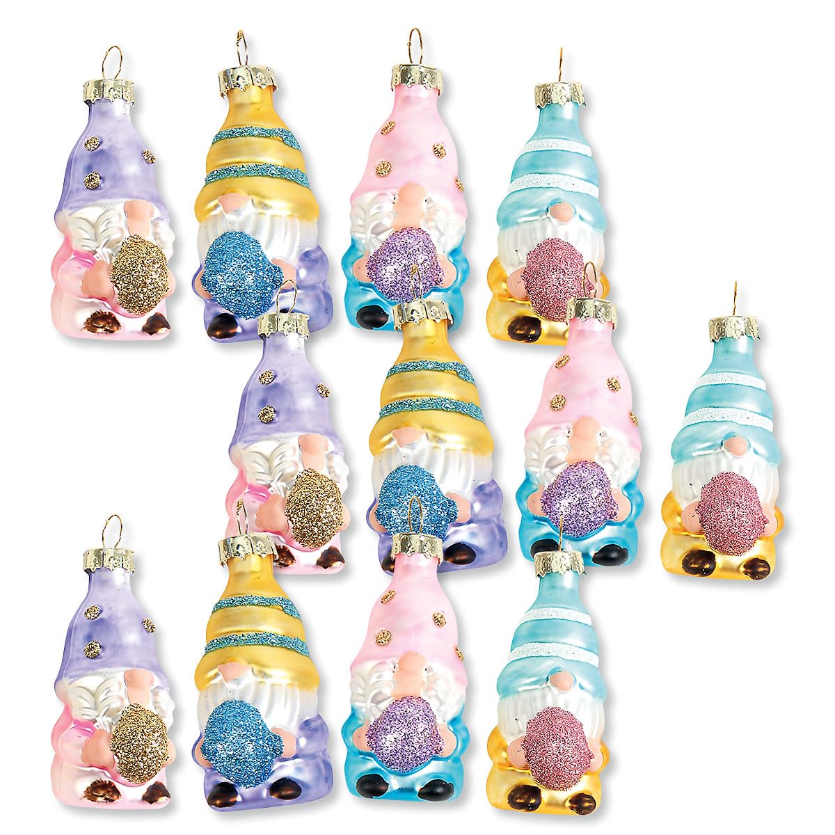 Nains de Pâques en verre coloré pour centre de table printanier joyeux