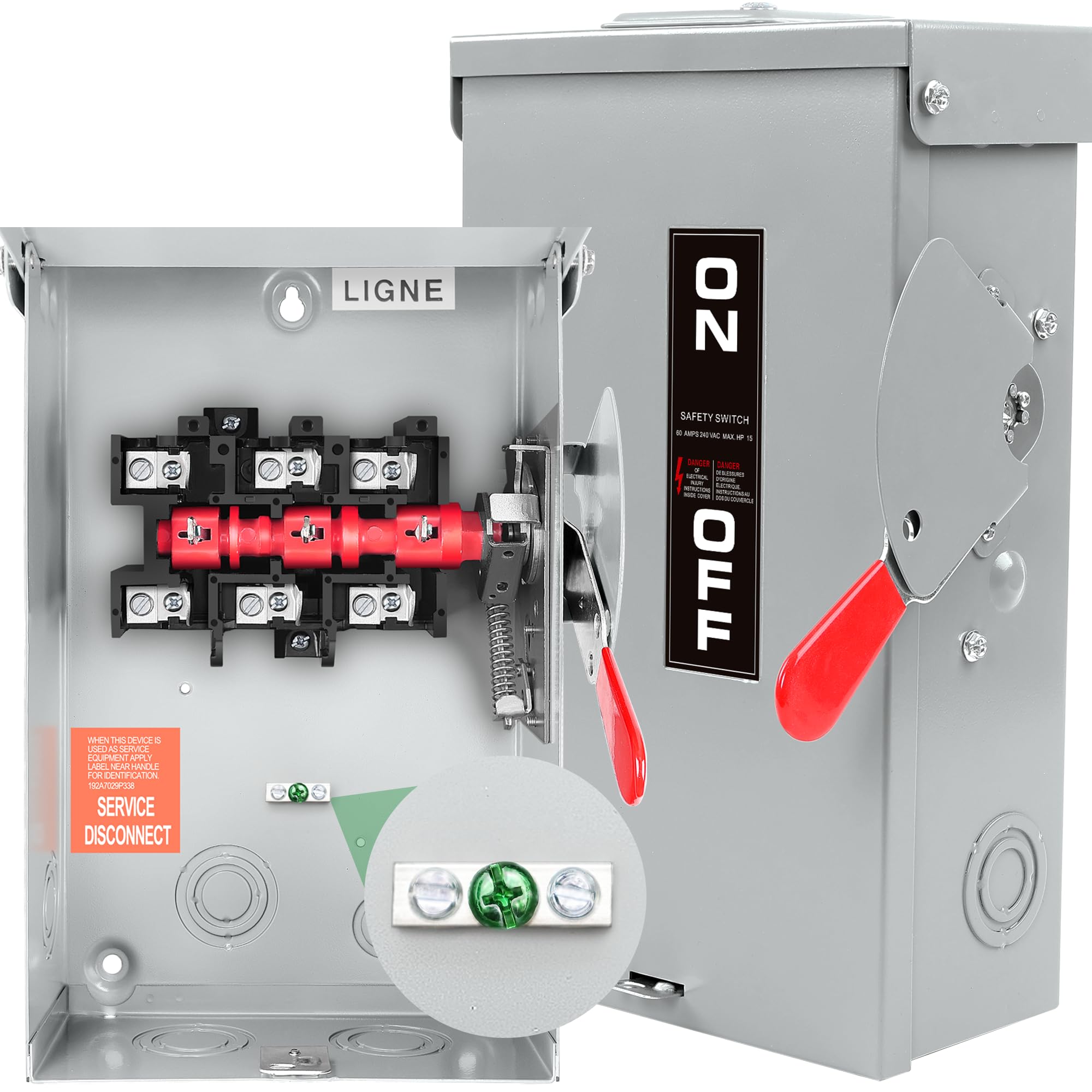 Photo 1 of ?Upgrade?3P 60 Amp Disconnect,New Add Ground Design,Disconnect Switch Non-Fuse,NEMA 3R Standard,Heavy Duty Steel Material,Rust and Corrosion Resistant,for Indoor and Outdoor,120/240v,10-Year Warrnaty