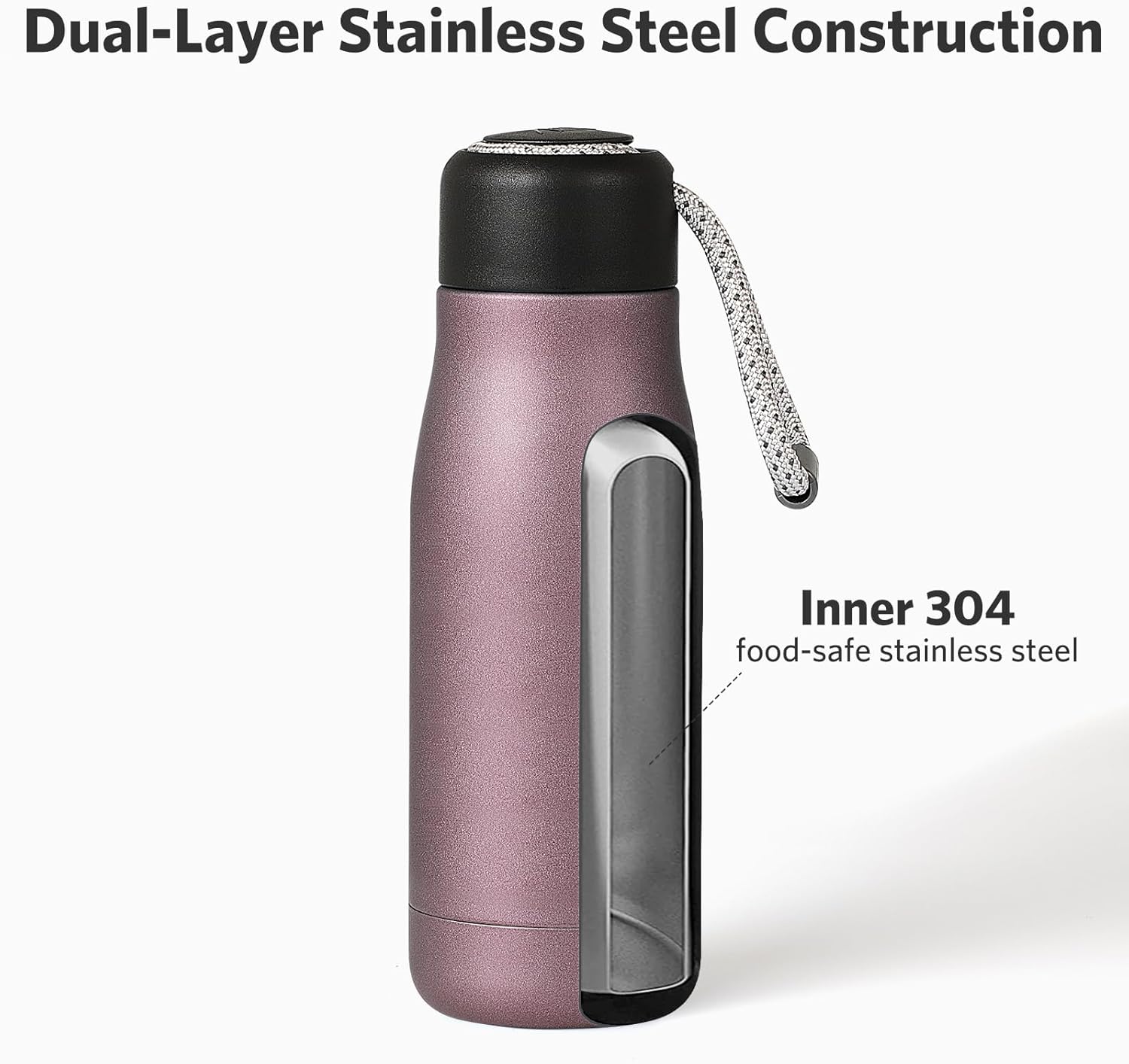 Mini Water Bottle, Dusgut 12 oz Water Bottle Reusable,Vacuum Insulated, Stainless Steel,Wide Mouth Portable Lid, Light Pink - Image 4