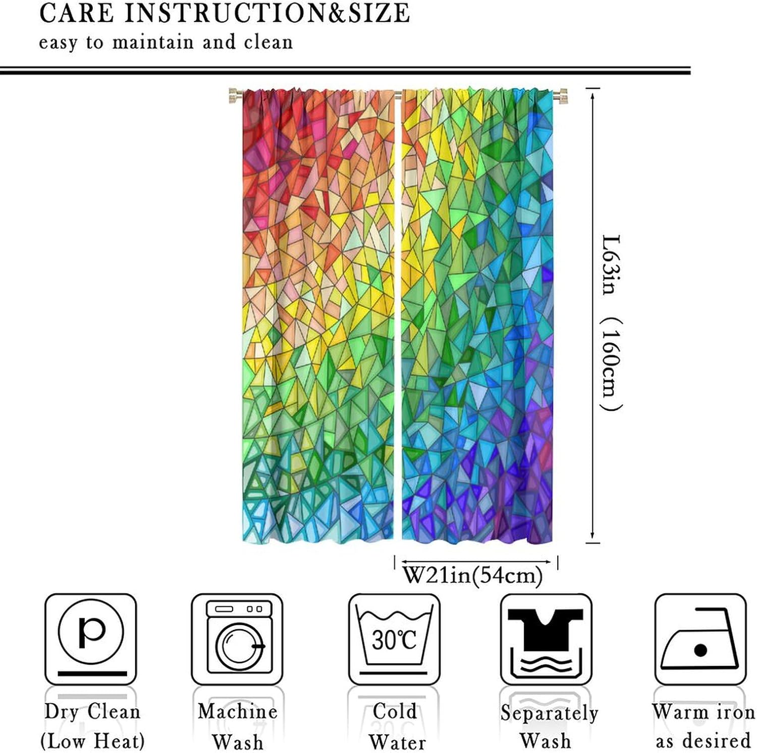 Abstract Window Curtains,Fractal Diamond Pattern in Stained Glass Style Blackout Rod Pocket Window Drapes for Living Room Bedroom Set 2 Panels,42x63 Inches