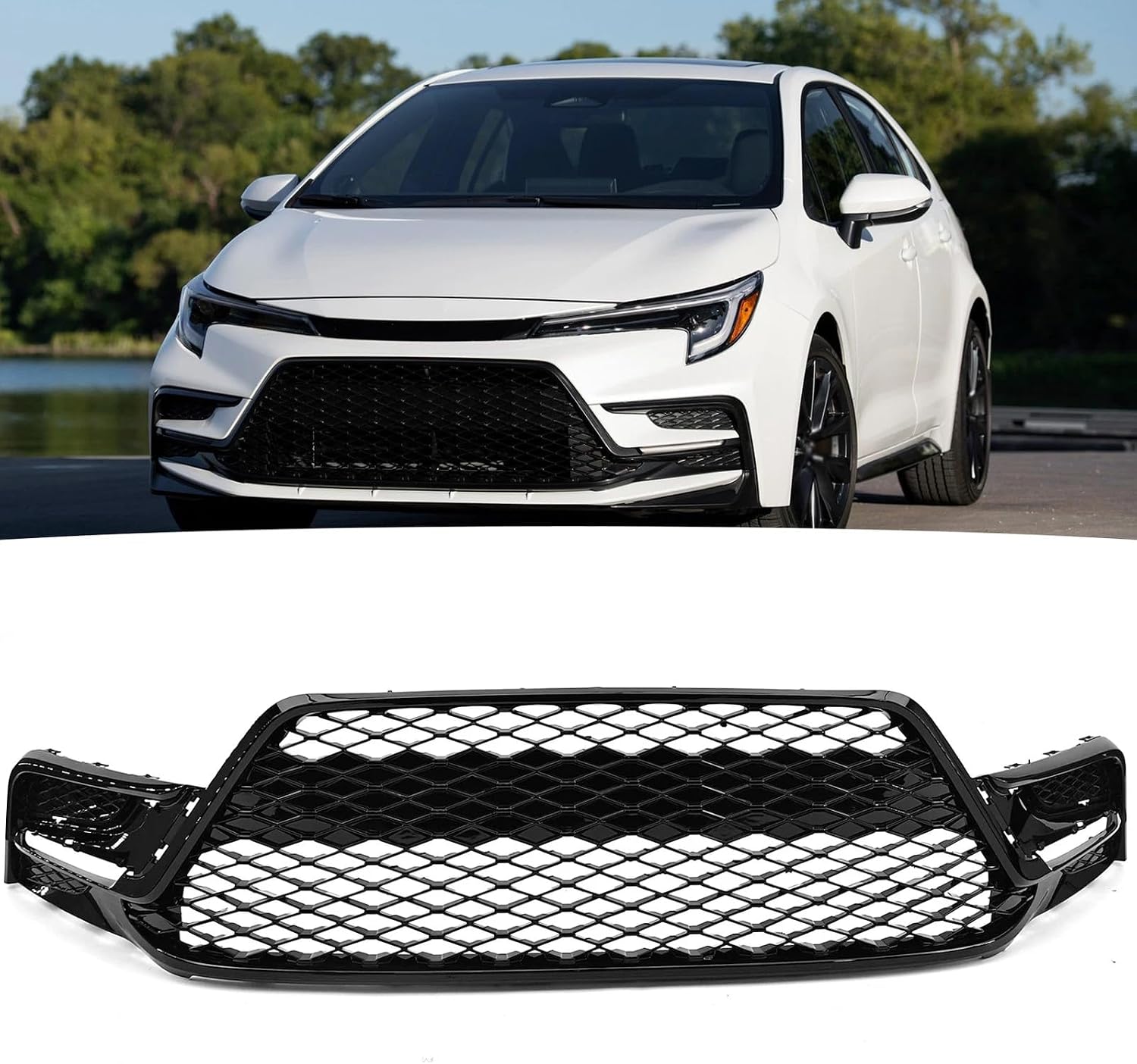 Bewild Front Bumper Grille Assembly Compatible with 2023-2025 Toyota Corolla SE XSE Insert Grille Assembly Guards Replacement For 53112-02E10, 5311202E10