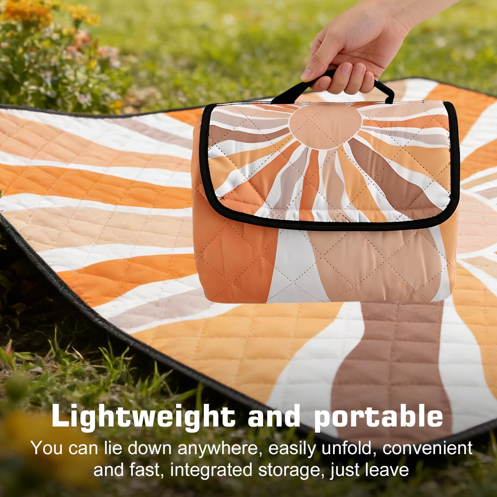 GOMETY Coperta da picnic XXL 200x200 cm impermeabile senza sabbia imbottita lavabile pieghevole da campeggio con maniglia