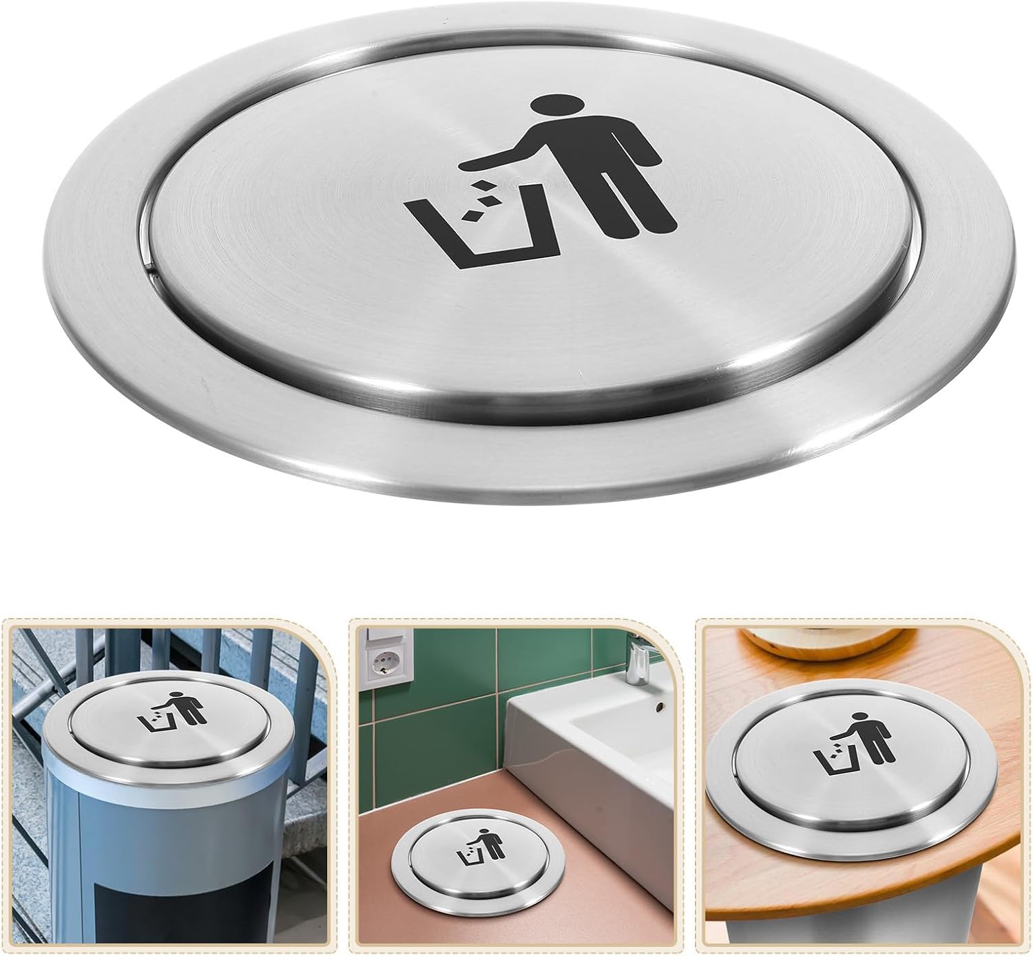 Veemoon Recessed Countertop Trash Can Lid with Elegant Appearance Stainless Steel Swing Top Cover Versatile Application to Keep Kitchen Tidy for Kitchen and Bathroom Sinks