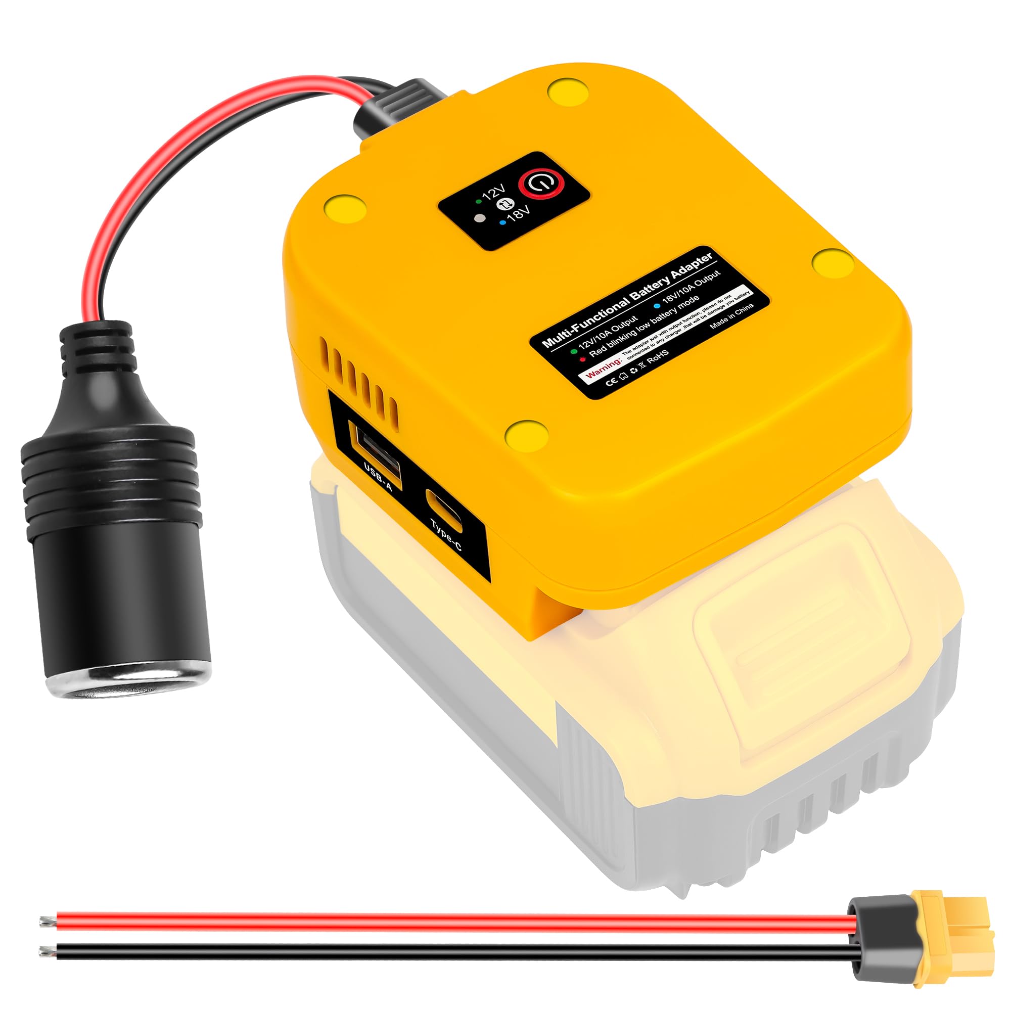 20V to 18V/12V Step-Down Converter for Dewalt 20V Power Battery Adapter Wheel with USB & Type C Ports,DC 12V 10A 120W Buck Converter Regulator for RC