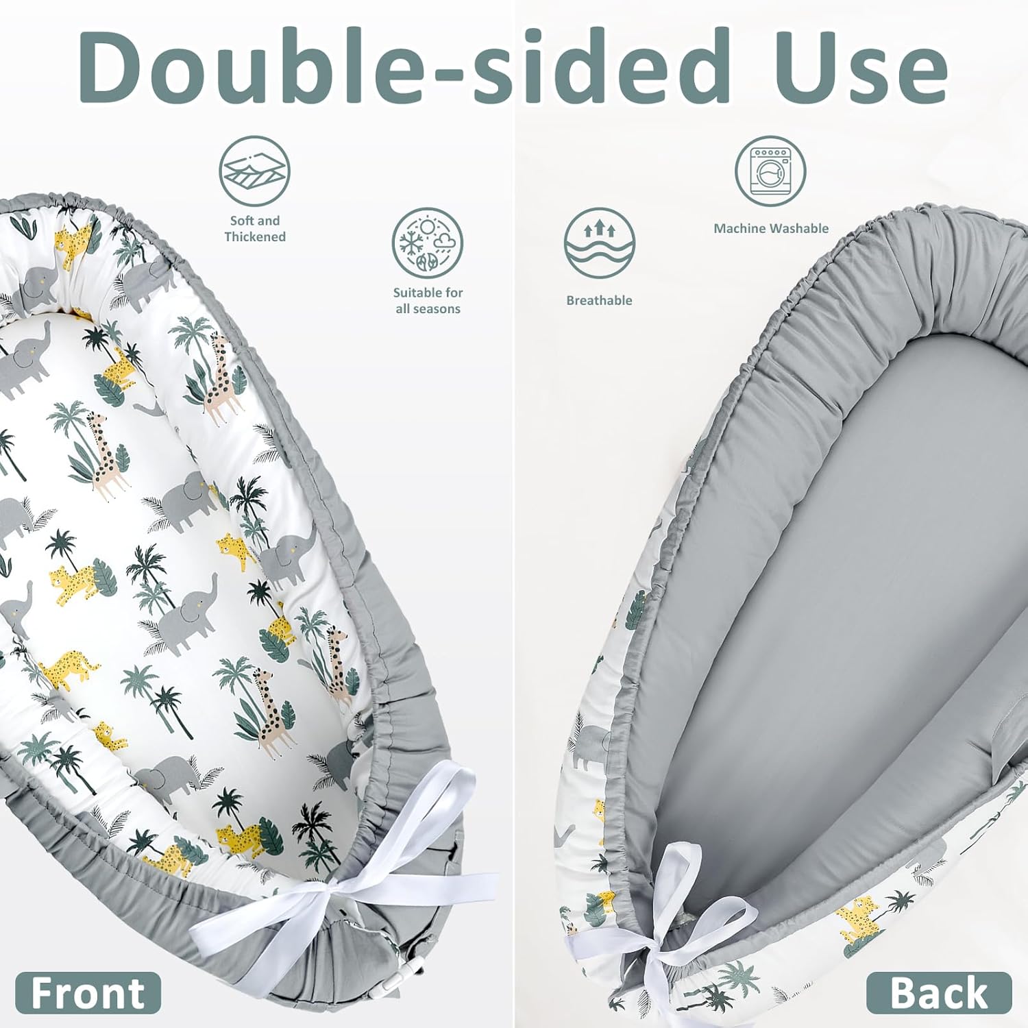 Baby Lounger Pillow with 100% Cotton Newborn Nest Backup Cover for Ultimate Comfort, Soft & Breathable Infant Nest Cover for Baby Girls, Grey