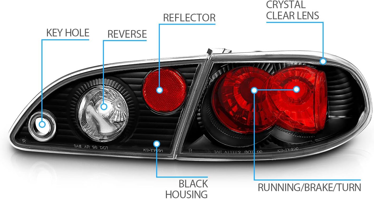 AmeriLite Black, Replacement Brake Taillights Set For 98-02 Toyota Corolla - Passenger and Driver Side