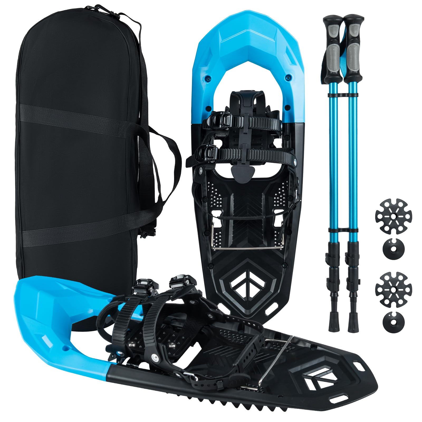 GYMAX Ensemble de Raquettes à Neige avec Bâtons en Aluminium, Paniers à Neige et Boues Fournis, Raquettes pour Pointure 35-45 EUR, Équipement de Montagne avec Sac pour Hommes et Femmes, Charge 90 KG