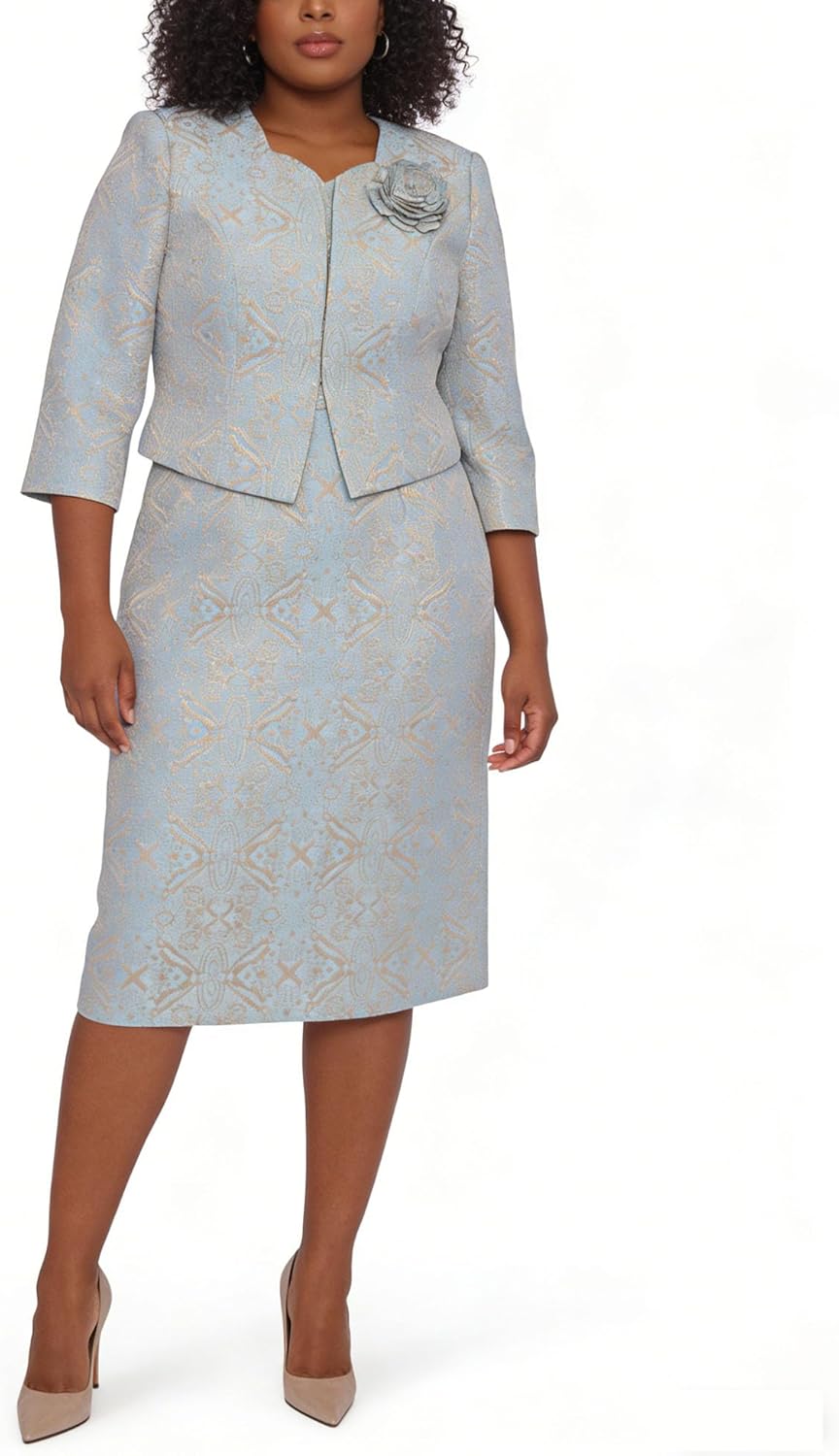 Church Dresses for Women Jacquard Dress with Jacket Plus Size 2 Piece Formal Attire Elegance Outfits Wedding Party