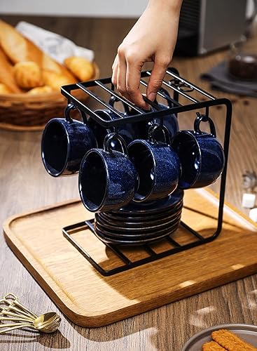 Miniatura 10 de vicrays Tazas de café espresso de cerámica, juego de tazas de café expreso de porcelana de 4 onzas con platillos cucharas y soporte de metal para