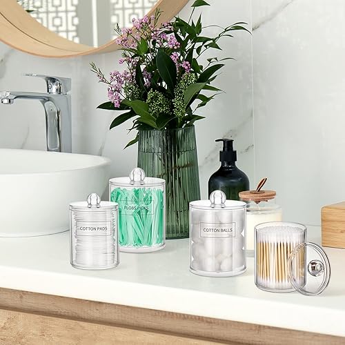 Miniatura 6 de Paquete de 4 dispensadores de soporte Qtip  10 onzas juego de tarros de boticario de plástico transparente de 12 onzas recipientes organizadores de