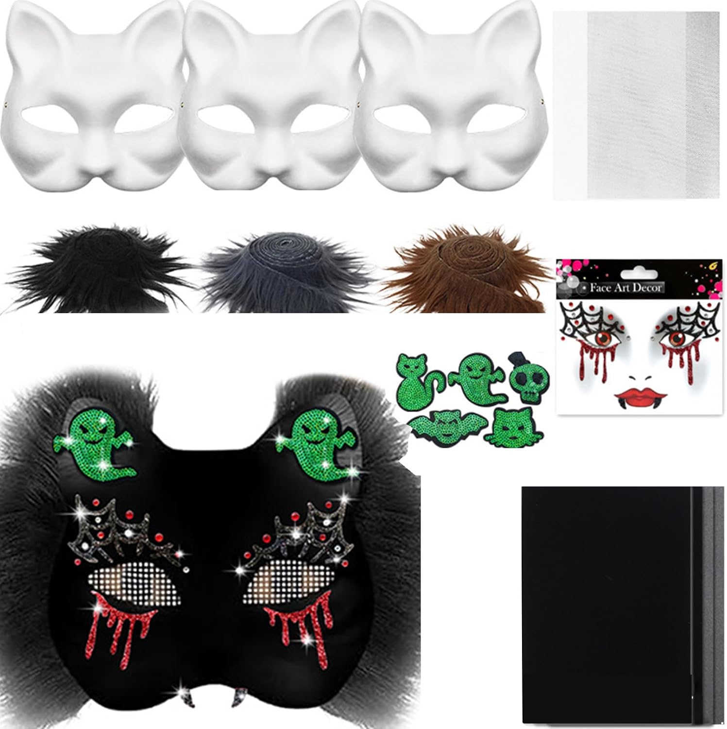 YiZYiF Cat Mask Kit, DIY Blank Cat Masks Making Kits with Faux Fur Sticker Sequins Cloth Stickers Felt Type A One Size