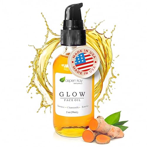 Aspen Kay Naturals Glow - Aceite facial de cúrcuma y rosa mosqueta, hidratante facial natural y orgánico con cúrcuma, camelia, espino amarillo y