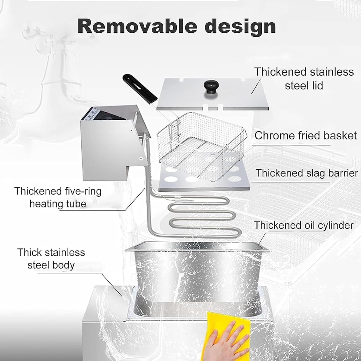 Friggitrice commerciale, friggitrice elettrica con cestello Friggitrice elettrica da banco commerciale da 10 litri Friggitrice in acciaio inossidabile per uso domestico con ampio cestello per frigge