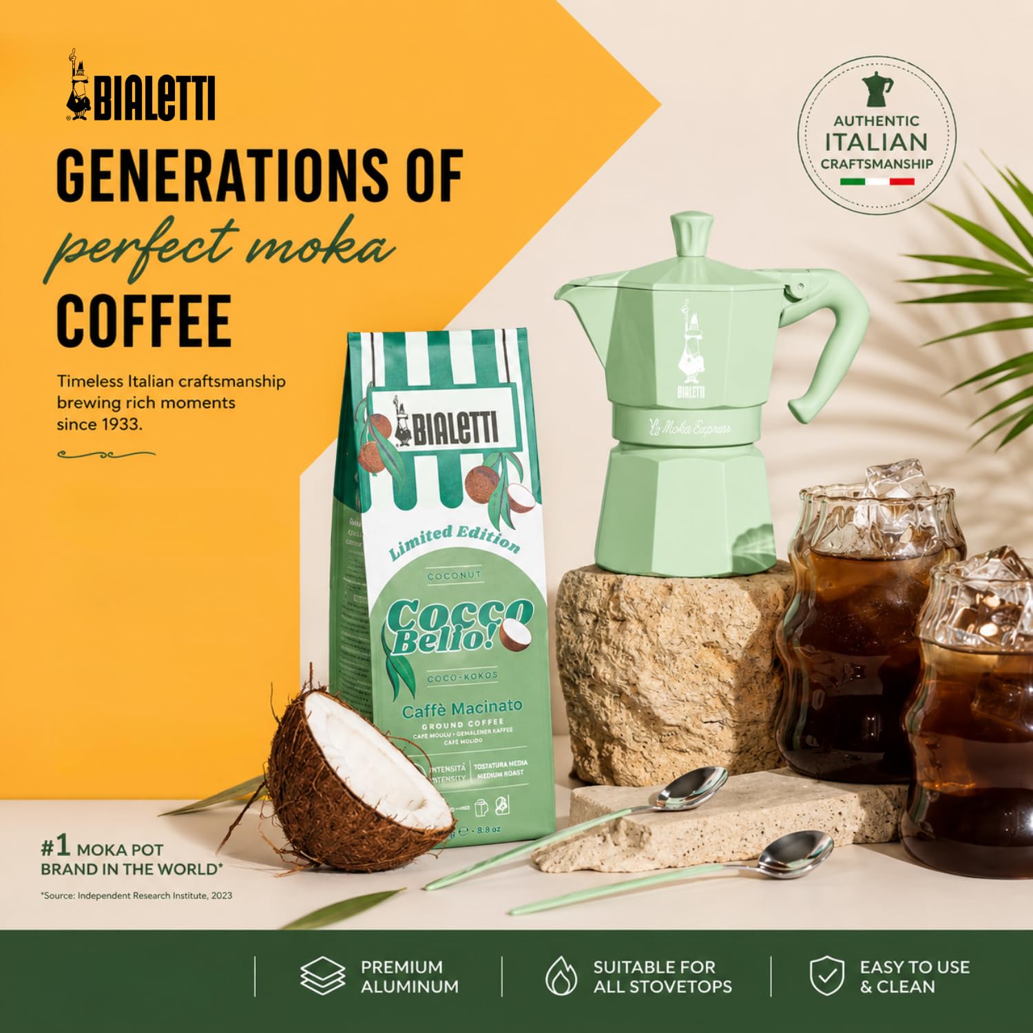 Bialetti CAFETERA Italiana 0009058 Moka Exclusive Verde 6T VITRO
