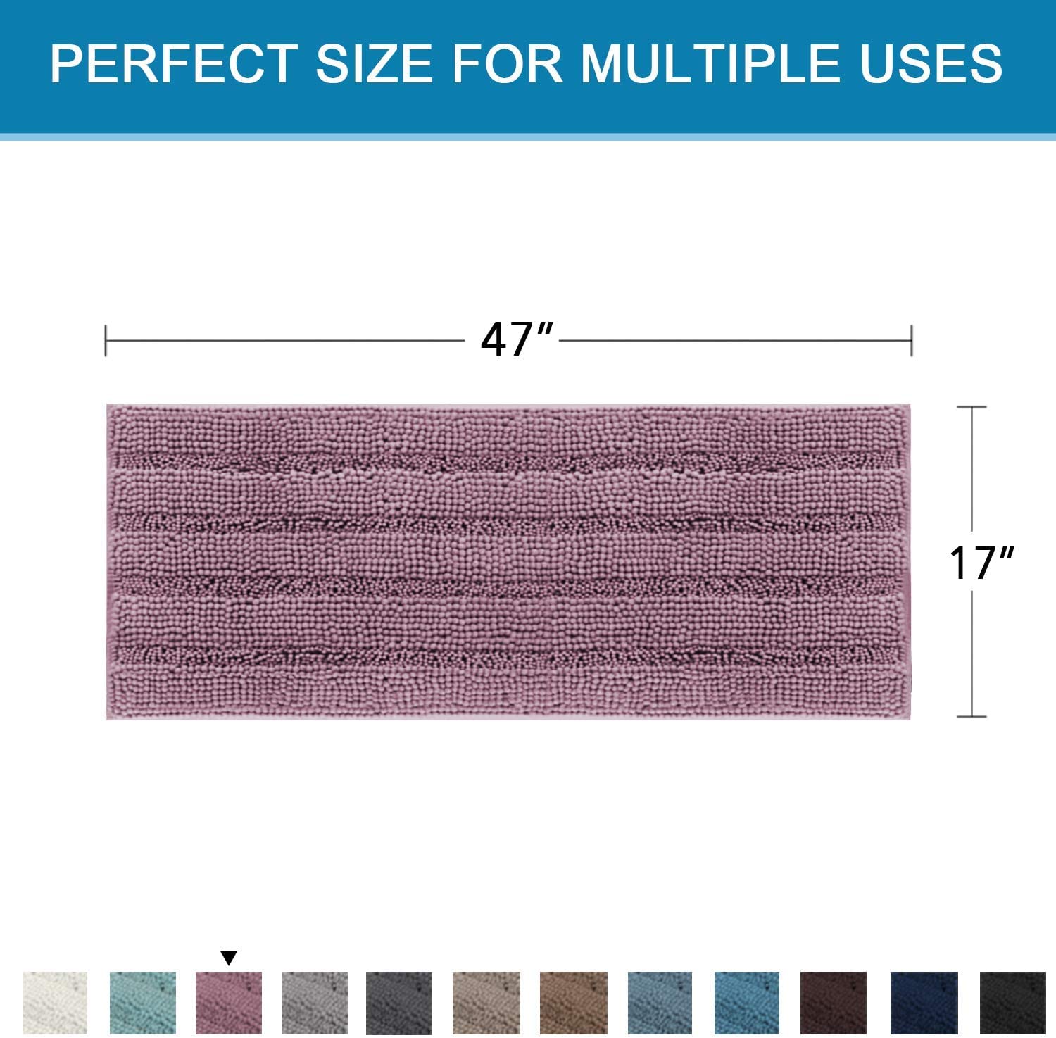 Tapis de bain antidérapant en chenille à poils longs pour chambre à coucher et salle de bain (mauve 120 x 43 cm) - Séchage rapide - Lavable en machine