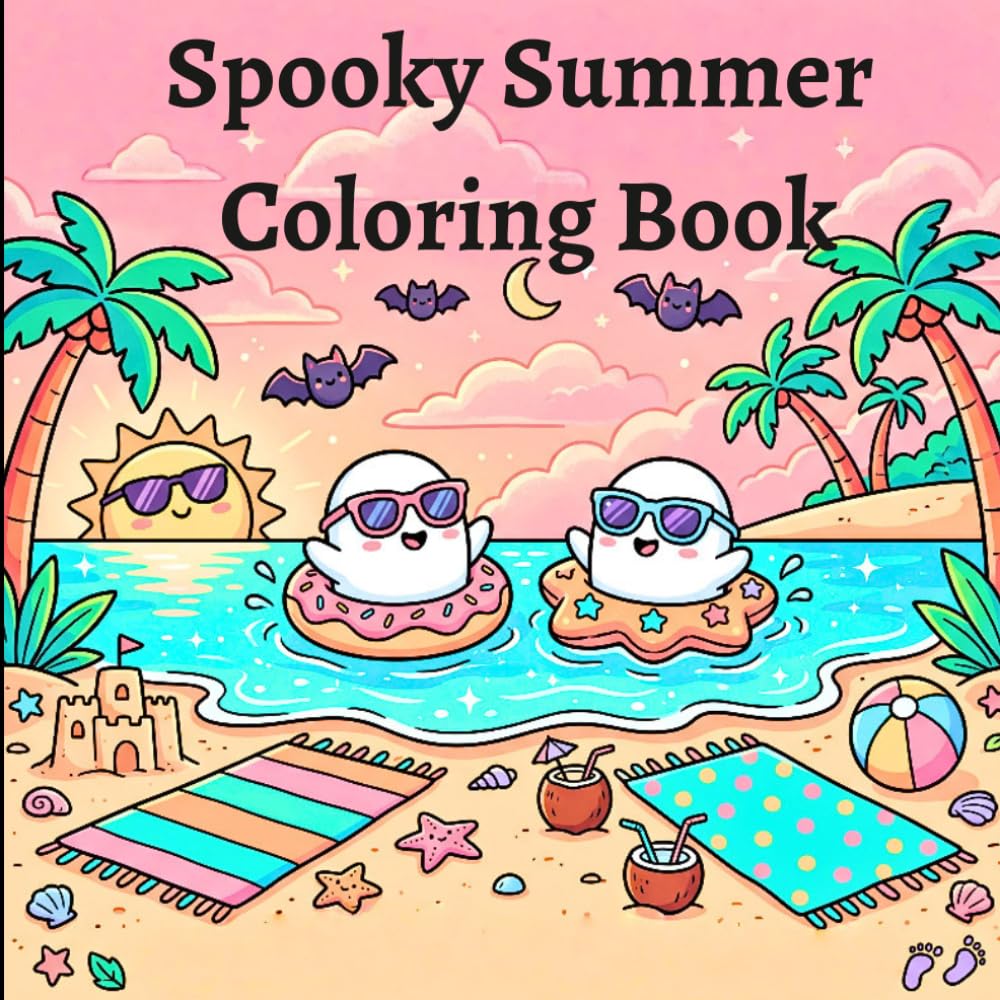Spooky Summer Coloring Book: A spooky summer beach party where ghosts dance under glowing lanterns and sparkling night skies