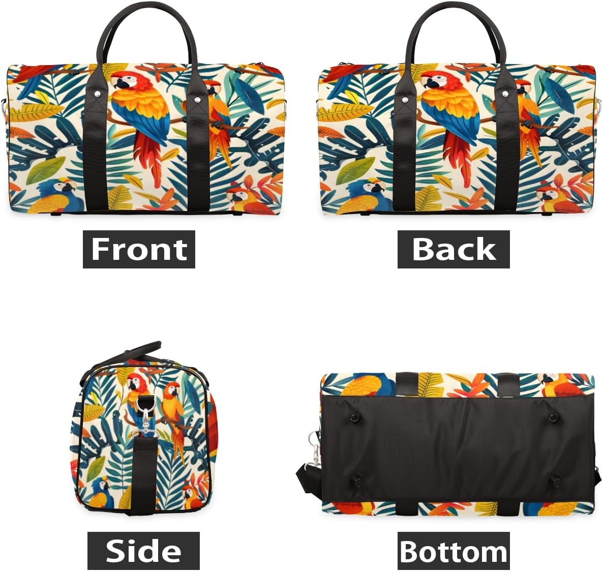 Watercolour Parrots Leaves Travel Duffel Bag for Women Men Large Capacity Overnight Weekender Bags for Lightweight Waterproof Sport Gym Bag for Workout Yoga Swim