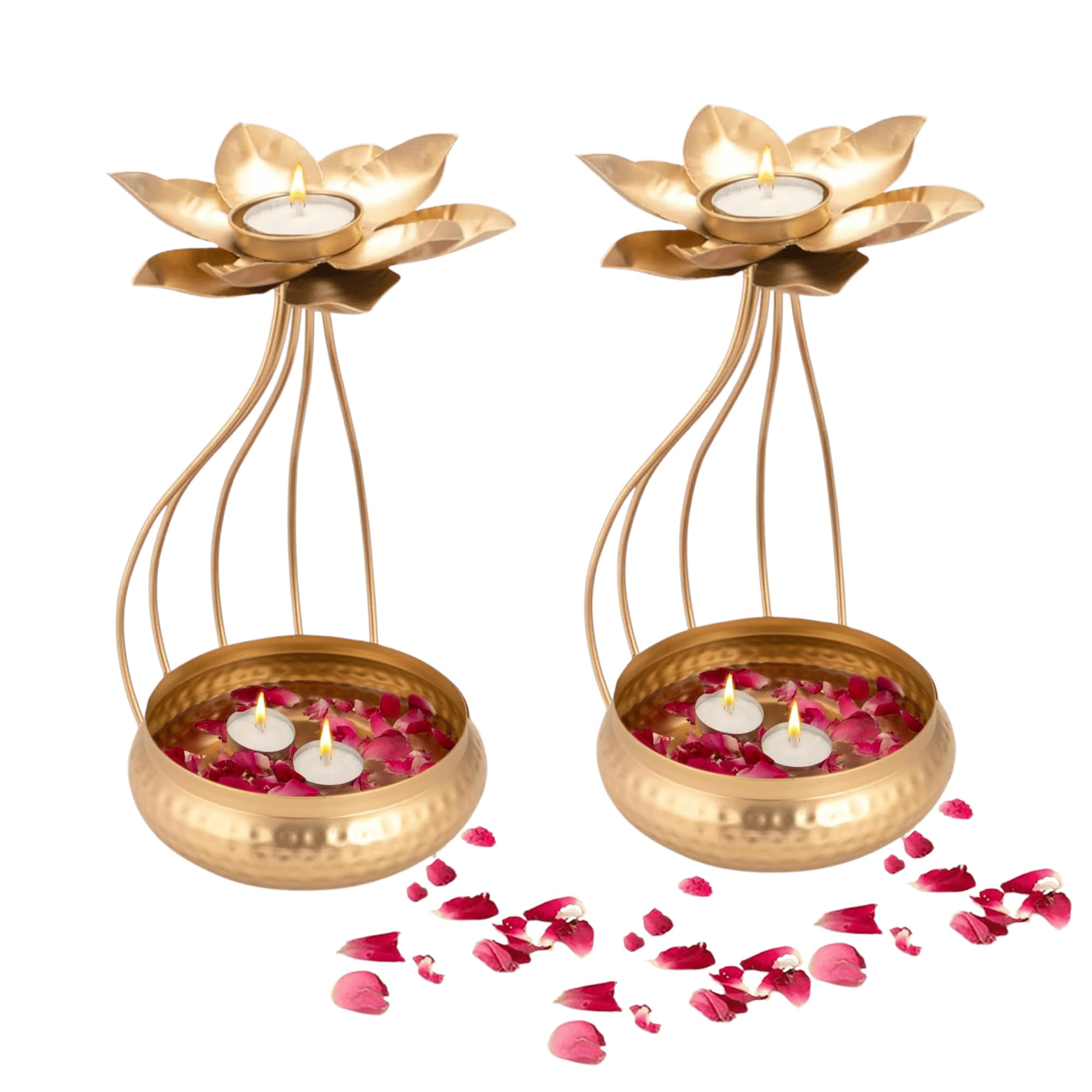 Lotus Urli Candle Holder Set - Diwali Decor -2 Lotus Urli Candle Holder Set - Diwali Decor -2