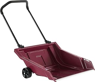 Gardenised Heavy Duty Snow Rolling Remover with Wheels and Wide Blade, Red, (QI004205)