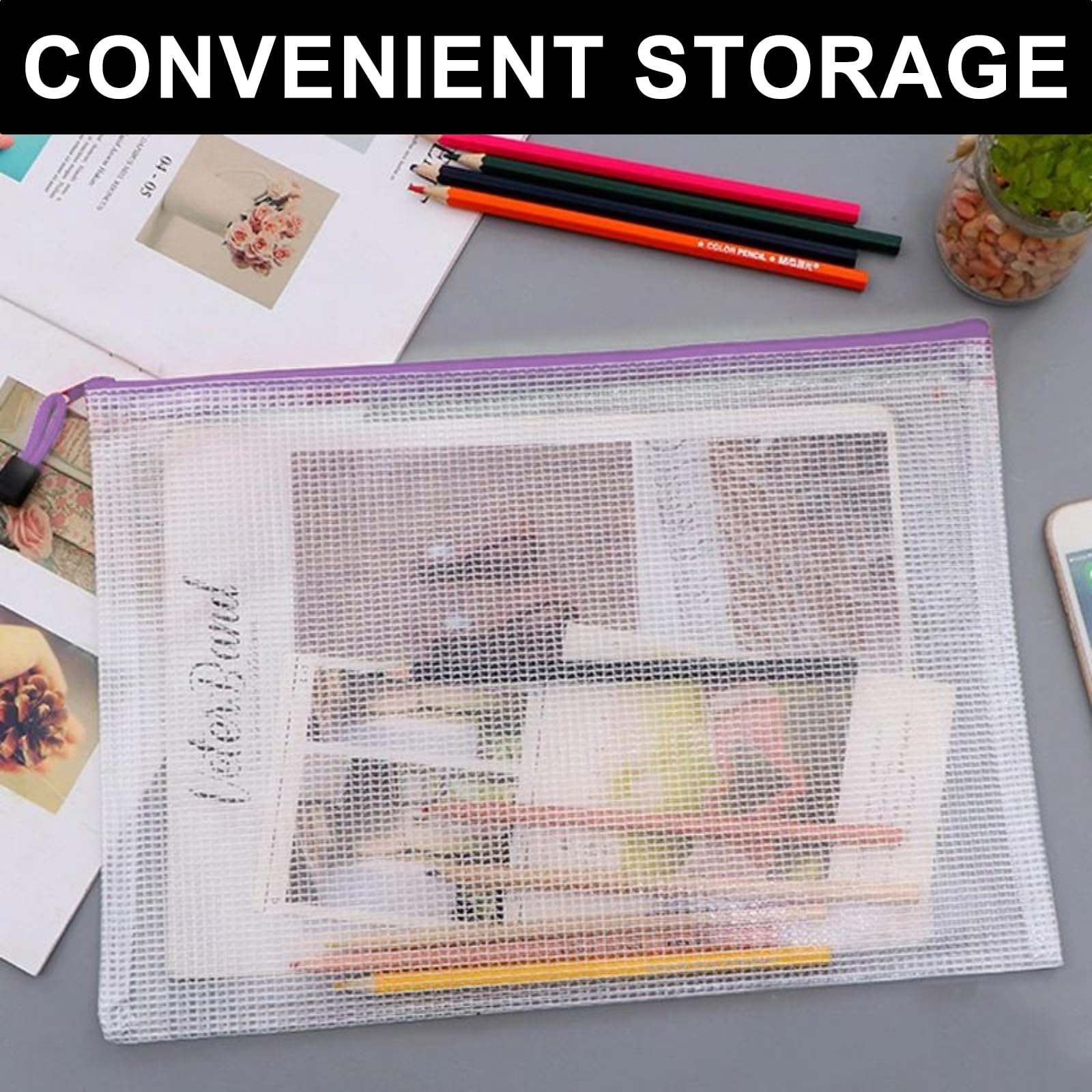 Cartelle portadocumenti con cerniera, formato A4, in plastica impermeabile e resistente, con cerniera sicura, per ufficio, scuola, casa e viaggi, confezione da 15