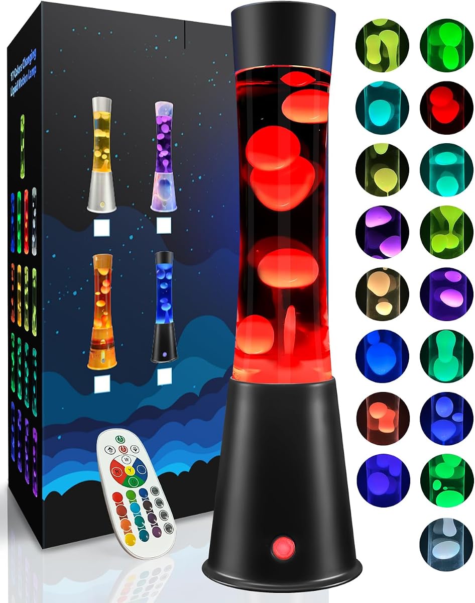 15.5 Inch Liquid Motion Lamp with Remote & 12H Timer - 17 Colors Changing Mood Lamp for Bedroom, Dimmable Night Light for Adults, Unique Desk Lamp for Home Office Dorm Decor, Black