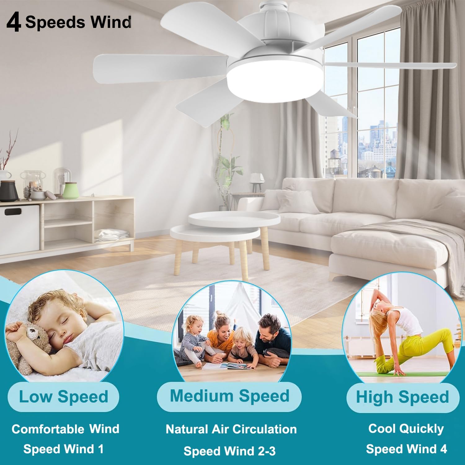 2Pack Socket Fan Light, LED Socket Ceiling Fans with Lights and Remote, 18 Inch Low Profile Screw in Ceiling Fan Light, Dimmable 3000-6500K Fan Light Bulb for Bedroom, Kitchen, Laundry Room, Garage
