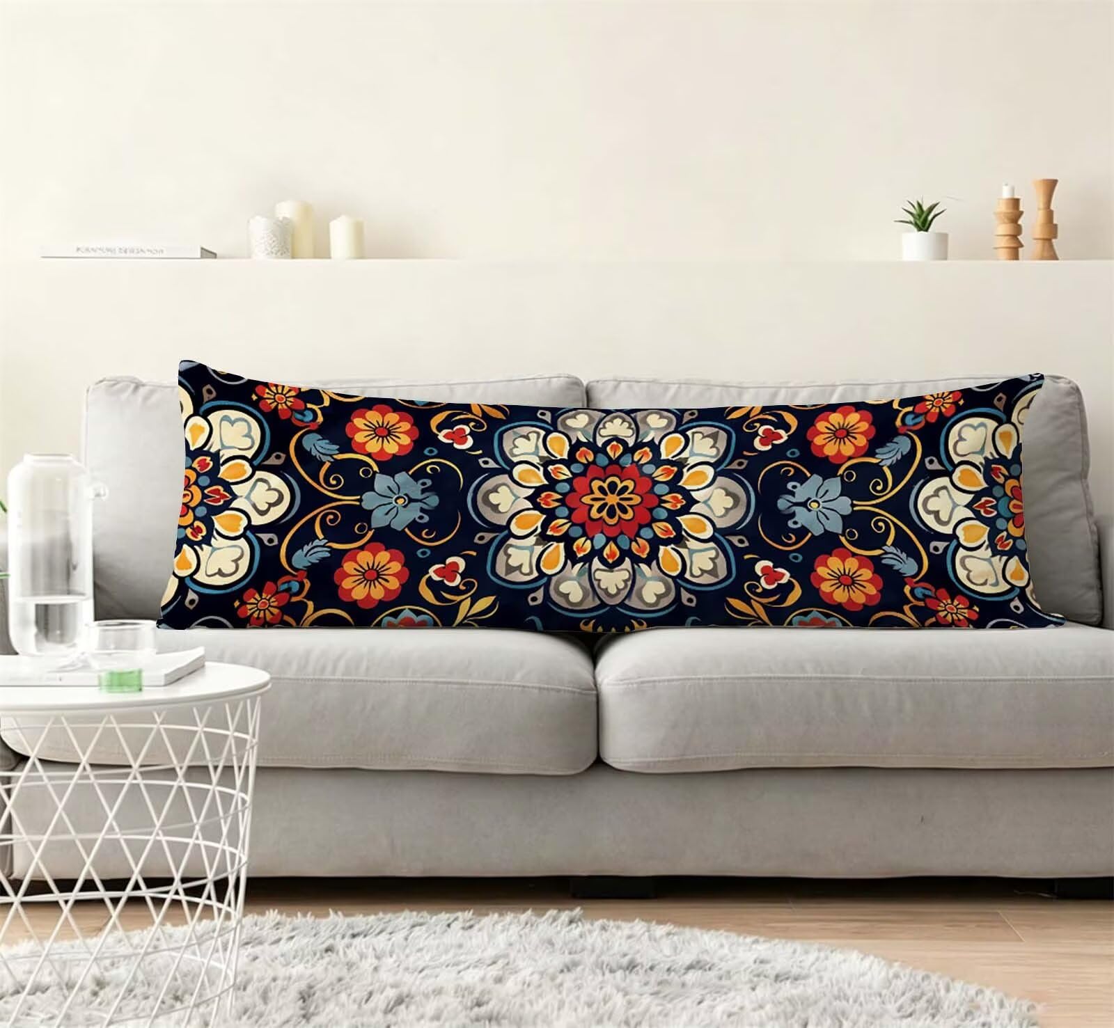 Retro-1 Seitenschläferkissen bezug 55 x 160 cm Schwangerschaftskissen Samt | Böhmen Langes Kissenbezug mit Unsichtbarer Reißverschluss XXL Kissenbezug Komfortkissen für Bett Sofa Deko j-169