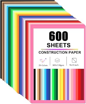 Swanaryo Construction Paper Assorted Colors - 600 Sheets, 9x12, 25 Bright Colors Lightweight30lb/110gsm Craft Paper Bulk Pack Arts & Crafts Projects