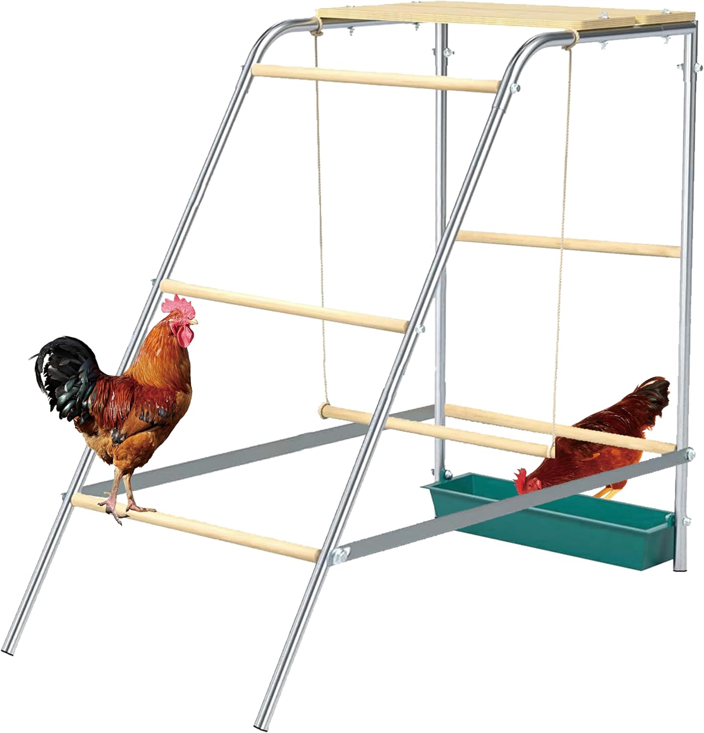 Chicken Roosting Bars with Swing and Drink Trough, Roosting Bars for Chickens in Coop, Easy to Installation&Clean,Baby Chick Playground Coop Accessories(43.3' L X 19.3' W X 39.4' H)