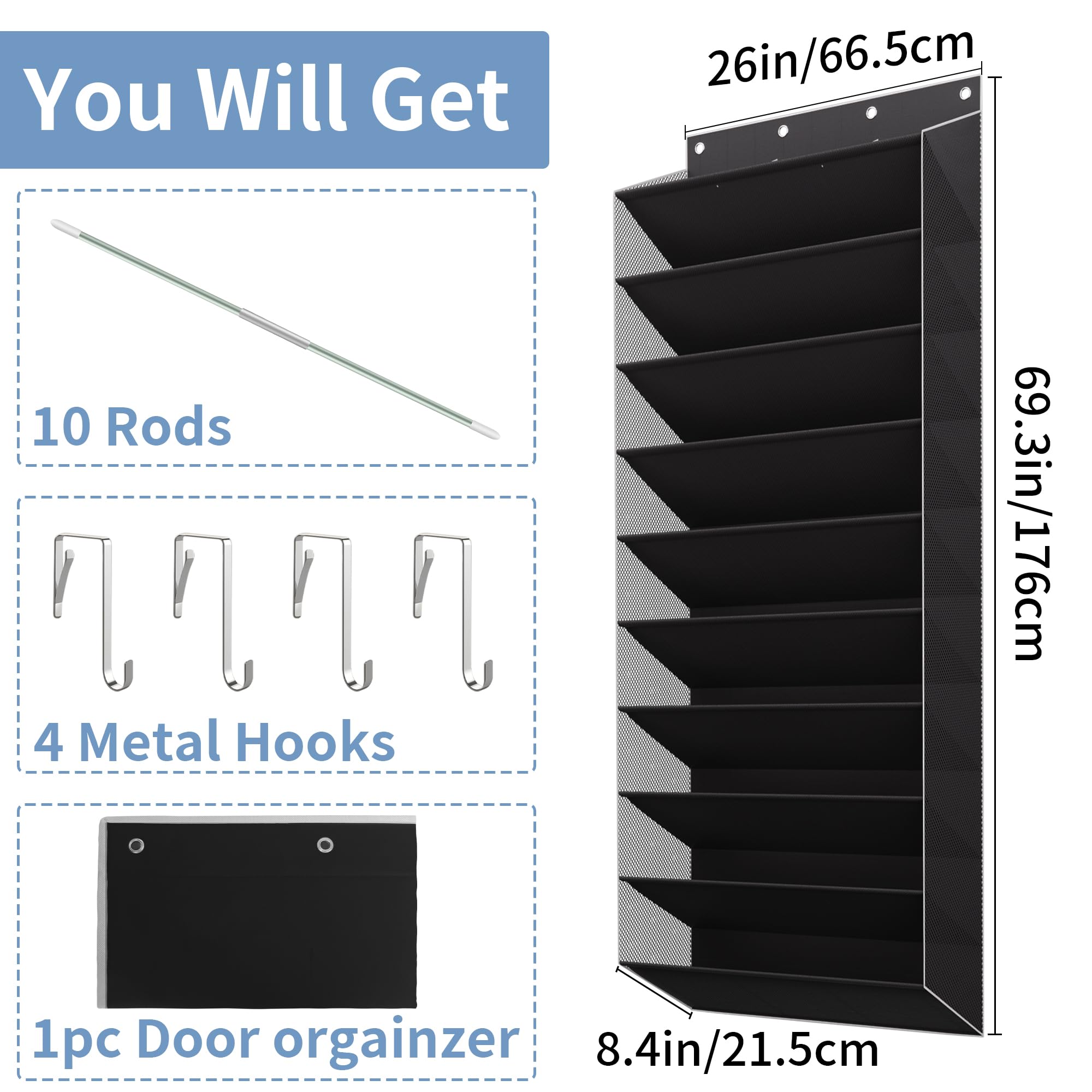 TAHAVICE Holds 30 works Over Door Shoe Storage, 10-Tier Large Capacity Hanging Shoe Rack with Deep Pockets - Image 2