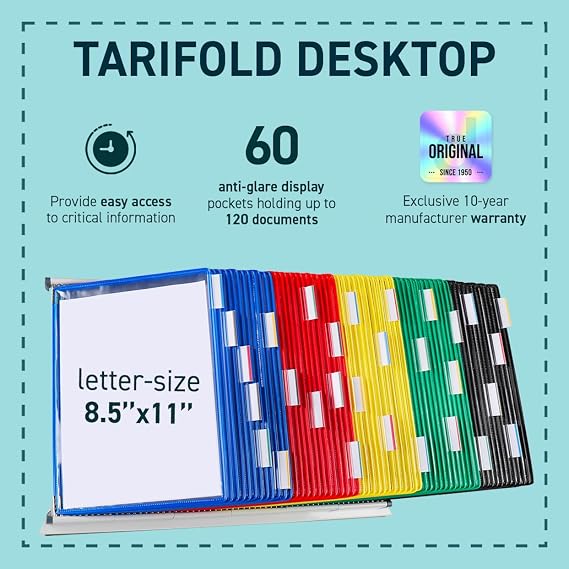 Tarifold Desktop Reference Display System, 60 Pockets, Assorted Colors