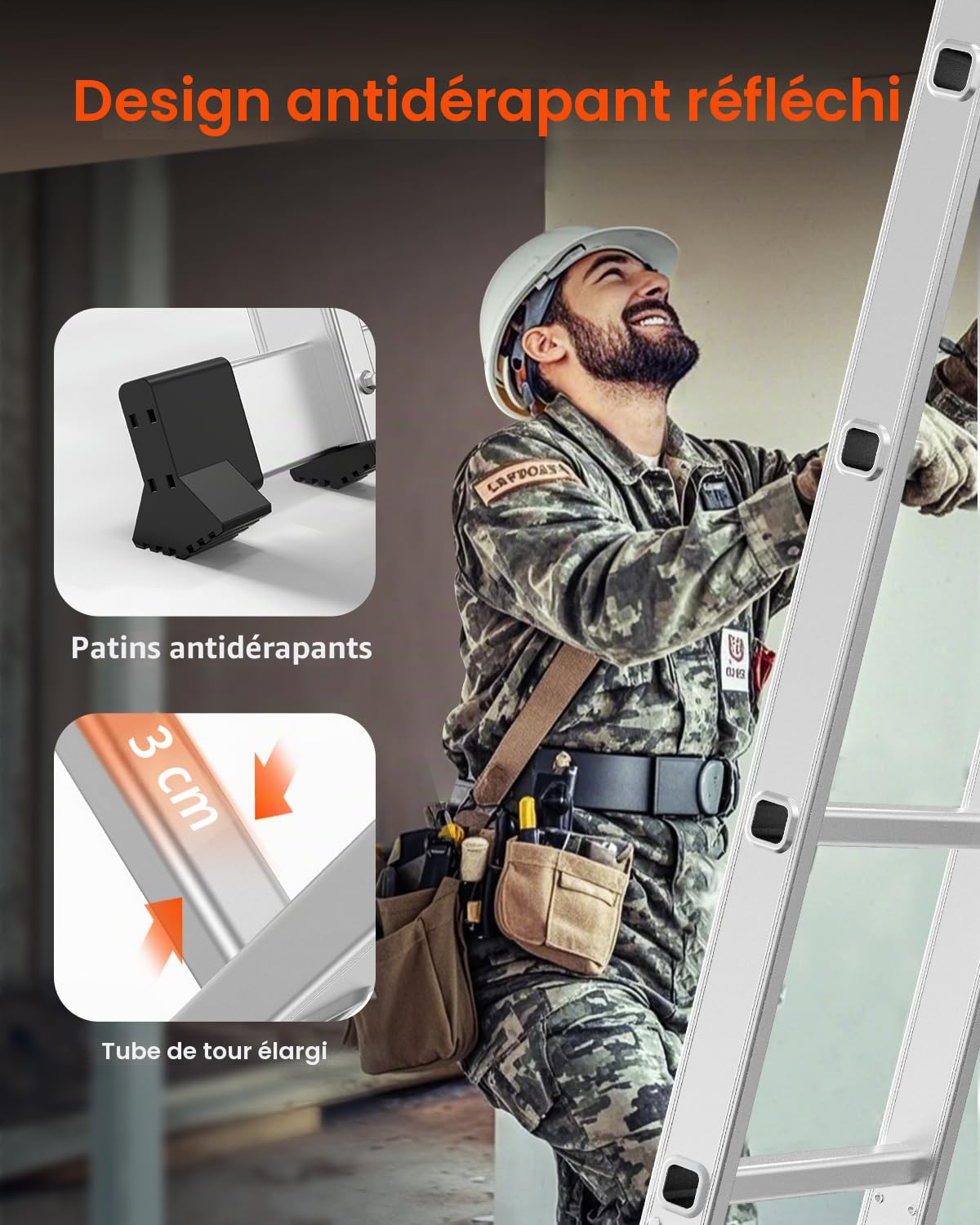 VEVOR Échelle Pliante Polyvalente 7 en 1 Escabeau Télescopique Réglable avec Barre Équilibre, Hauteur de Portée 4,6 m, Charge 150 kg, Échelle Multifonction Cadre A 4 Marches, pour Extérieur Intérieur
