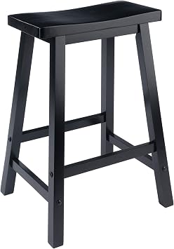 Winsome Satori Saddle Seat Counter Stool, 24" in Black, Classic Backless Bar Chairs for Kitchen & Dining Room Seating, Timeless Essential Furniture for Home, Dorm, Apartments
